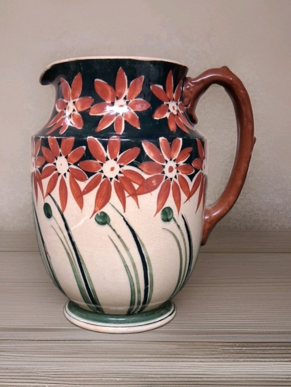 Vintage Ivanhoe Pottery Hand Painted Floral Pitcher Jug w/ Handle Spout